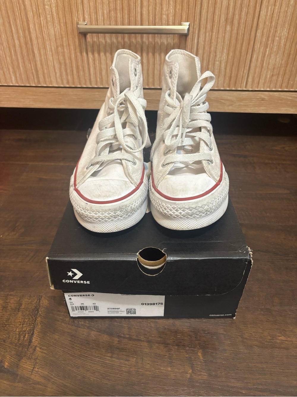 Converse Kids White High-Top Sneakers with Red Accent